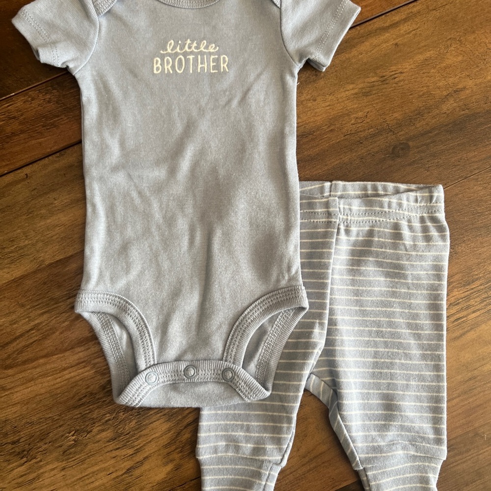 Carter’s Blue "Little Brother" Baby Bodysuit & Striped Pants Set NWOT
